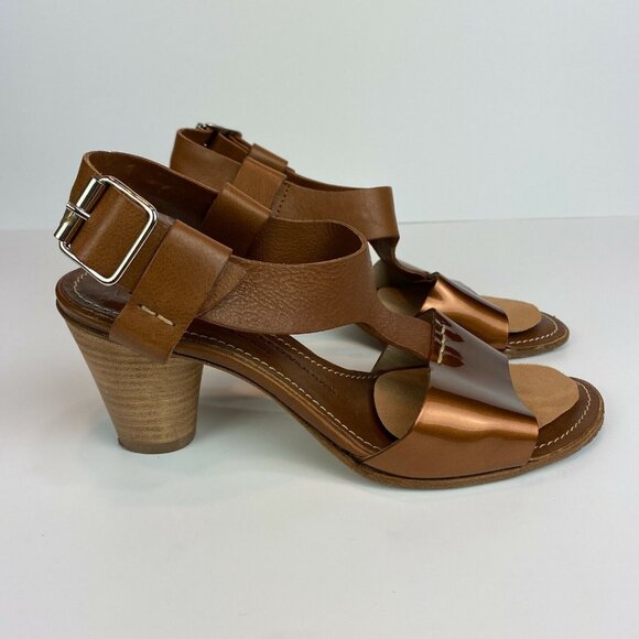 AGL Attilio Giusti Leombruni Heels Sandals 5.5‎ Brown Copper Patent Leather 35.5 - Picture 3 of 11